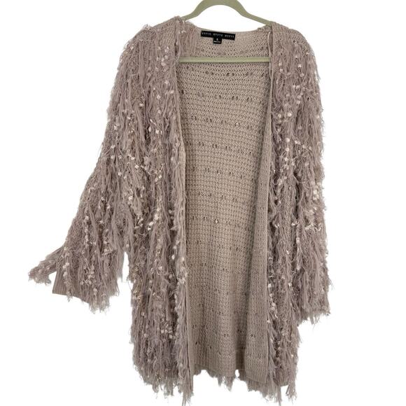 Hyfve Anthropologie Feathered Fringe Cardigan Sweater size Small Mauve Boho - Picture 1 of 11